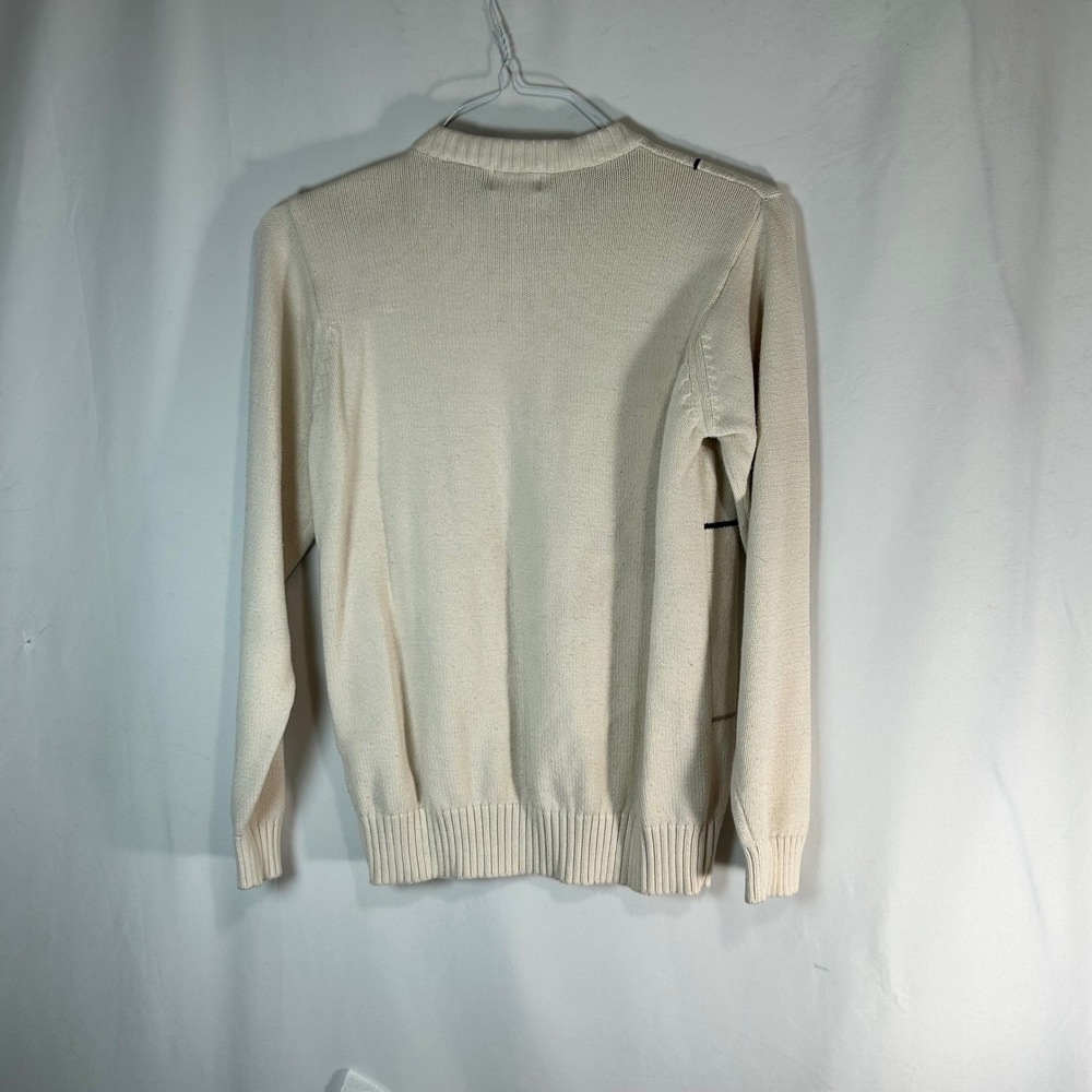 Haggar Mens Cream Cable Knit Plaid Crewneck Sweater M Medium - Picture 5 of 8